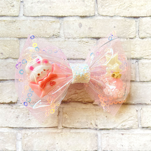 クリアチュールミニリボン（うさぎレター/スパンコールピンク） ヘア