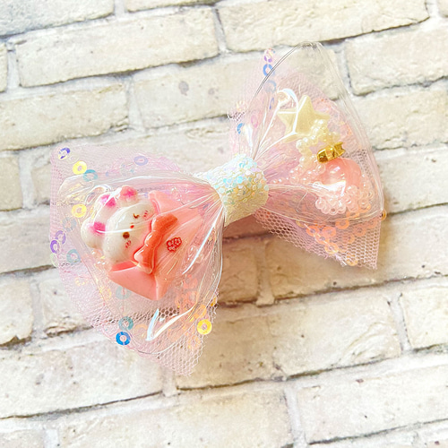 クリアチュールミニリボン（うさぎレター/スパンコールピンク） ヘア