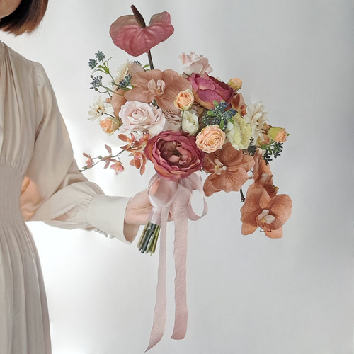胡蝶蘭　アンスリューム✴︎ アンティークピンク　アームブーケ&ブートニアset 胡蝶蘭 アンスリューム✴︎ アンティークピンク アームブーケ
