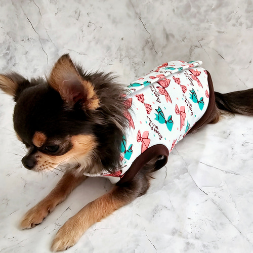 3S~DM】シニア犬も着やすい背開き服 犬服 背中開き リボン柄