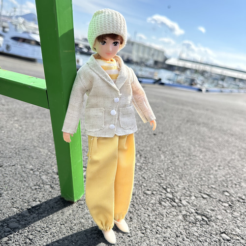 H2402 はるとくん ハンドメイド 服 麻ジャケット コーディネート 