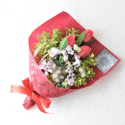 送別　退職ギフトに♪ 枯れない壁に飾れる花束＊桜と赤チューリップ＊Creema限定 1枚目の画像