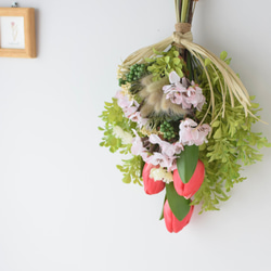送別　退職ギフトに♪ 枯れない壁に飾れる花束＊桜と赤チューリップ＊Creema限定 6枚目の画像