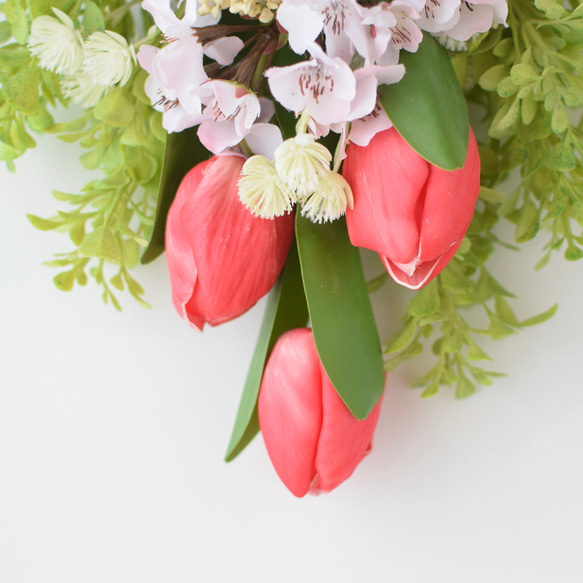 送別　退職ギフトに♪ 枯れない壁に飾れる花束＊桜と赤チューリップ＊Creema限定 5枚目の画像