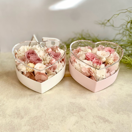 キュート♡なハートのプリザーブドフラワー ピンク ホワイト