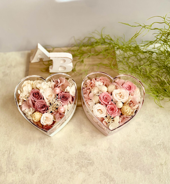 バラ　ハート型インテリア　ブリザーブドフラワー キュート♡なハートのプリザーブドフラワー ピンク ホワイト