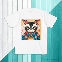 和柄猫のTシャツ ホワイト 【4】 1枚目の画像