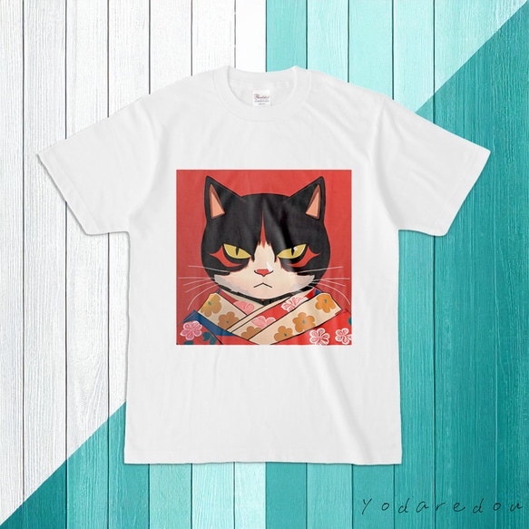 和柄猫のTシャツ ホワイト 【5】 1枚目の画像