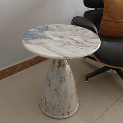 サイドテーブル マーブル模様 メタル装飾 おしゃれ かわいい インテリア 北欧 丸 ベッドサイド テーブル 大理石調 1枚目の画像