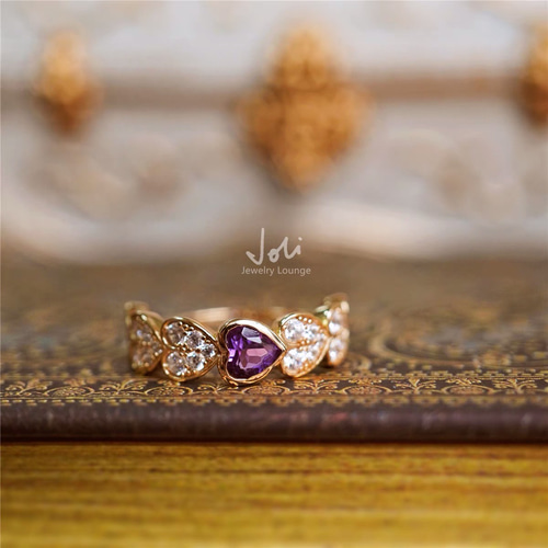 フランスの恋人】天然アメジスト ハート ハーフエタニティリング