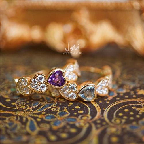 フランスの恋人】天然アメジスト ハート ハーフエタニティリング