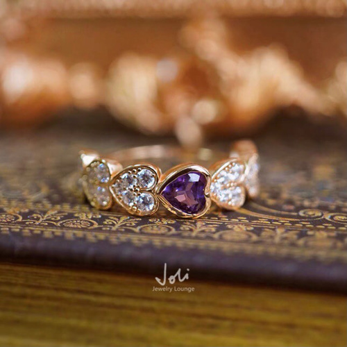 フランスの恋人】天然アメジスト ハート ハーフエタニティリング