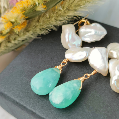 最上級品質／希少石】アクアプレーズ ケシパール 耳飾り ピアス 