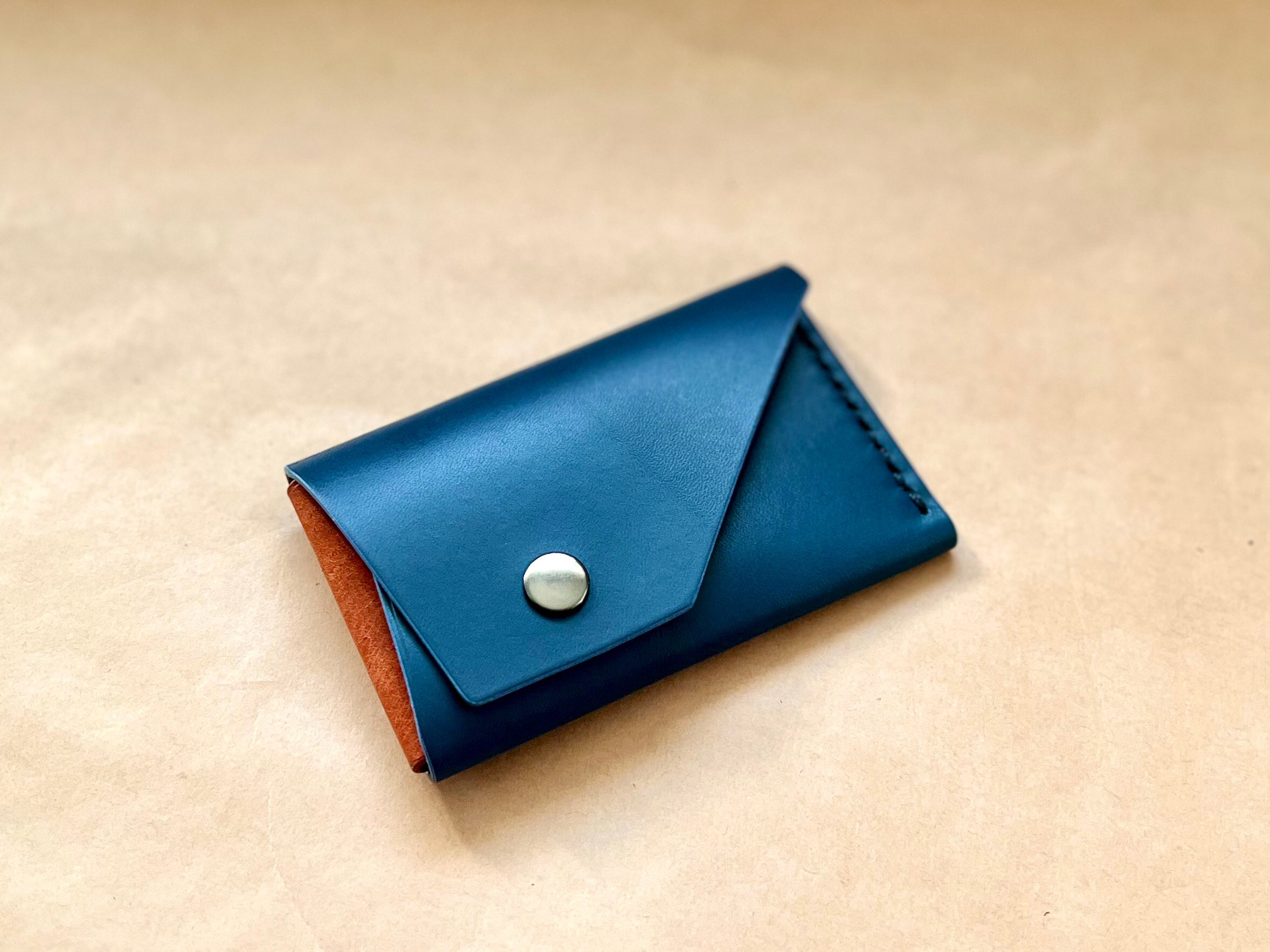 カードウォレット/ブルー×ブラウン【イタリアンレザー】レディース/メンズ　送料無料