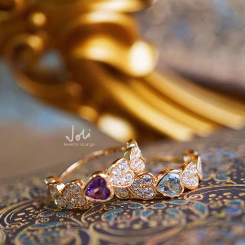 フランスの恋人】天然アクアマリン ハート ハーフエタニティリング