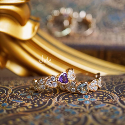 フランスの恋人】天然アクアマリン ハート ハーフエタニティリング