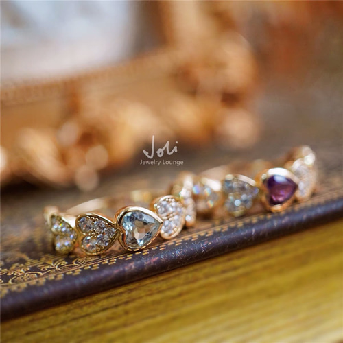 フランスの恋人】天然アクアマリン ハート ハーフエタニティリング