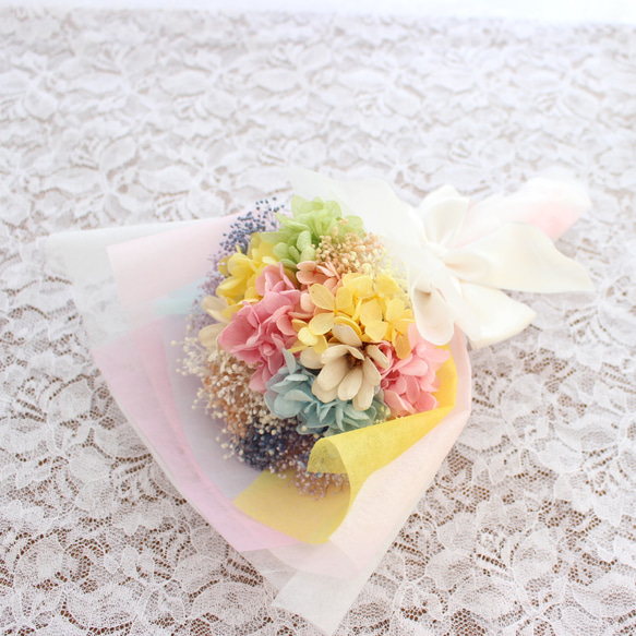 虹色カラフルブーケ プリザーブドフラワー ミニブーケ 虹の橋