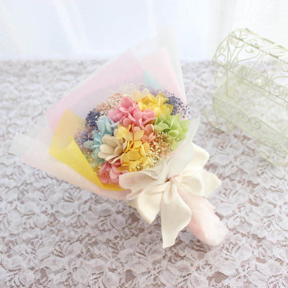 虹色カラフルブーケ　プリザーブドフラワー　ミニブーケ　虹の橋　ペットお供え　結婚　お祝い　花束 5枚目の画像