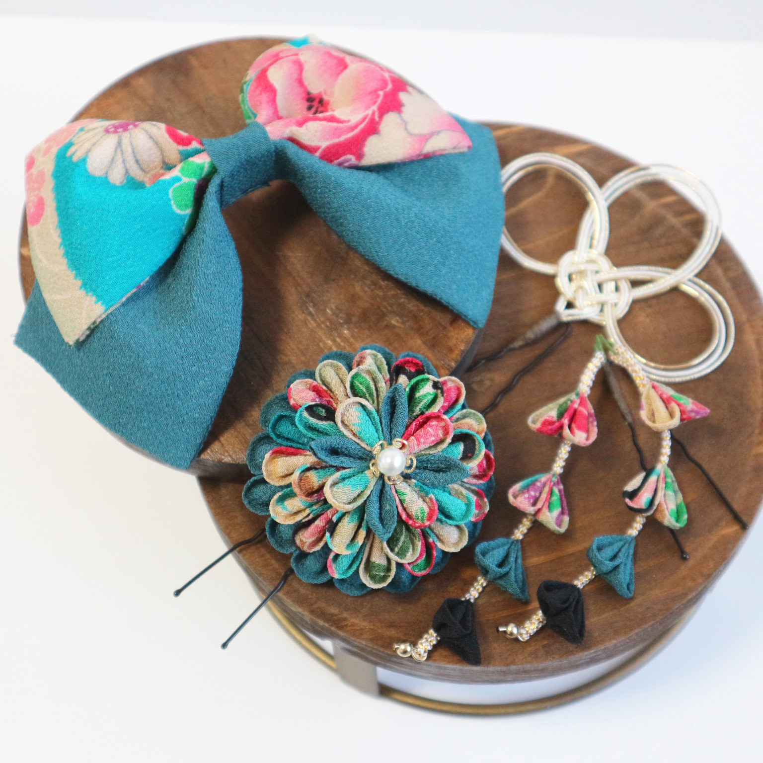 つまみ細工　髪飾り 【B-02】青系　成人式　卒業式　和装 七五三