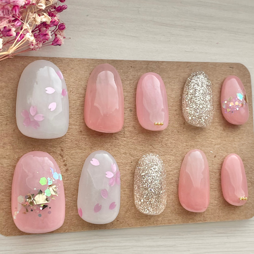 桜ネイル/ホロネイル/ラメネイル/グラデーションネイル/キラキラ