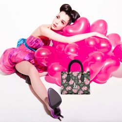 ミニボンチャーチ ミニショッパー・バッグ ブラック 花柄 オシャレ 牡丹 ピンク オシャレ 母の日 ハンドバッグ 6枚目の画像