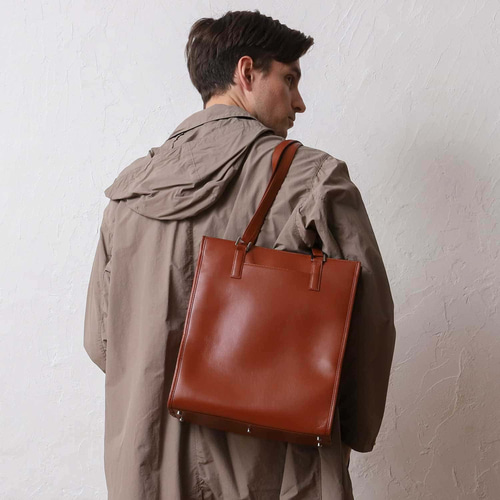 5ポケット / PC専用スペース 】 縦型 トートバッグ 本革 メンズ A4 5