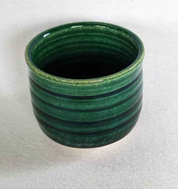 Emerald green sake cup No.1 織部ぐい吞 送料無料 水野雅之作 2枚目の画像