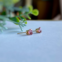 寶石品質粉紅托帕石 5 毫米單隻耳環 14kgf/sv925 十一月誕生石 第3張的照片