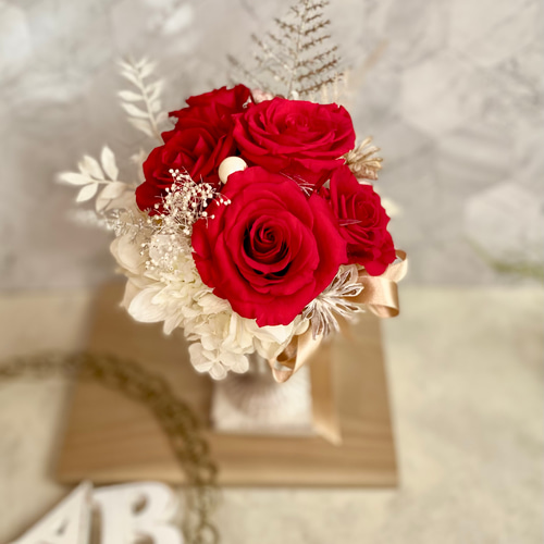 プリザーブドフラワー 大輪ローズ 赤バラ 紅白ゴージャス