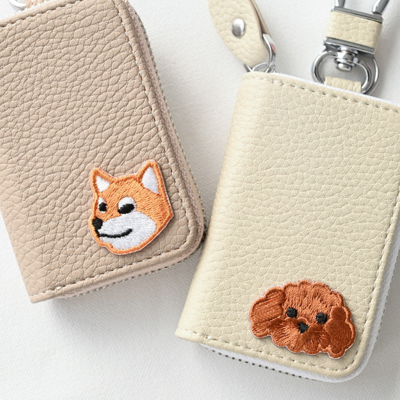 スマートキーケース シングル 【 刺繍 ワッペン 犬 】 キーケース くすみカラー アニマル ペット ギフト A264I 11枚目の画像