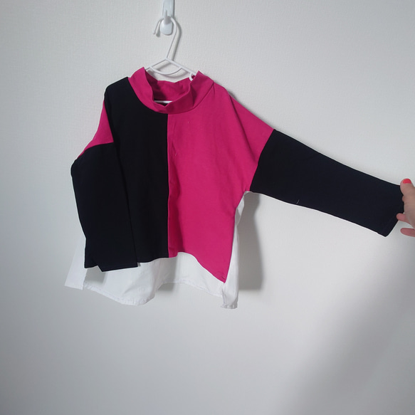 スイッチシャツ(90~110) 黒×ピンク モード系 白黒 ピンク 個性的 お揃いコーデ おそろいコーデ お揃い服 13枚目の画像
