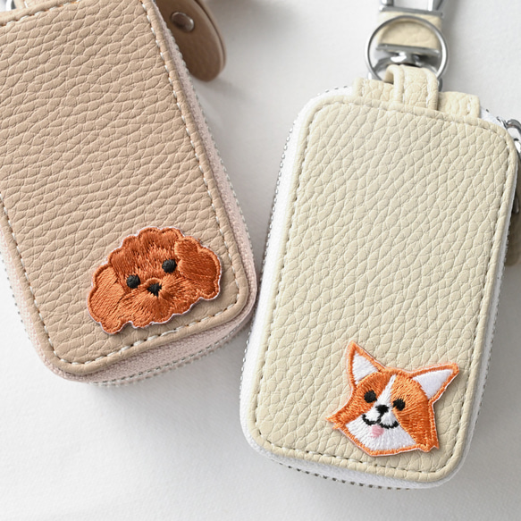 2個収納 スマートキーケース ダブル 【 刺繍 ワッペン 犬 】 スマートキー キーケース くすみカラー A265I 13枚目の画像