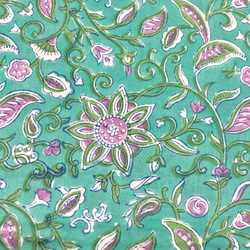 【50cm單位】孔雀綠紫花印度手工塊印花布料棉質 第2張的照片