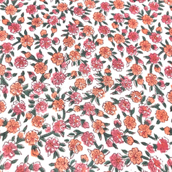 【50cm單位】白色粉紅色橘色花朵印度手工塊印花布料棉質 第2張的照片