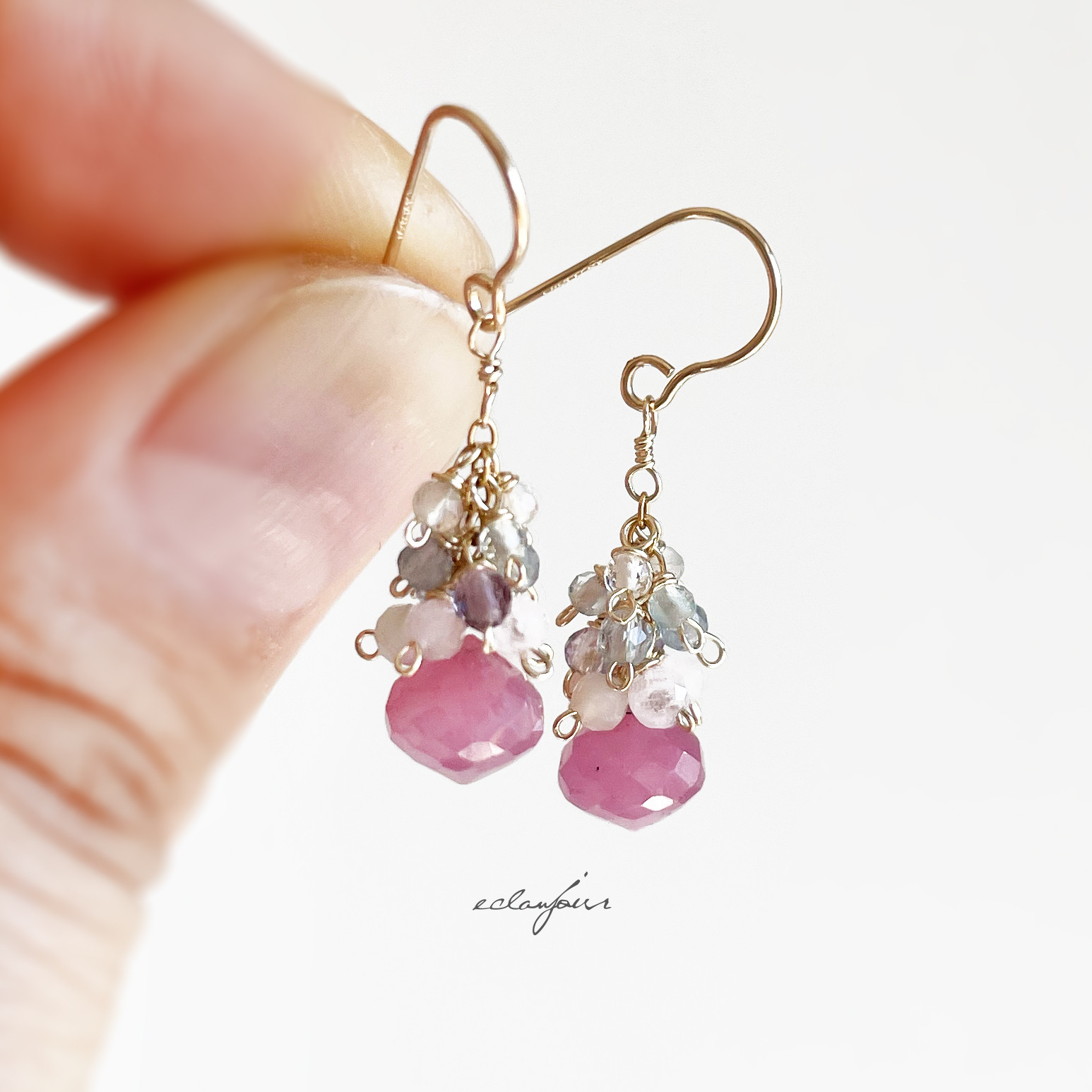 14kgf／ピンクサファイアのミニピアス＆イヤリング【eclanjour】