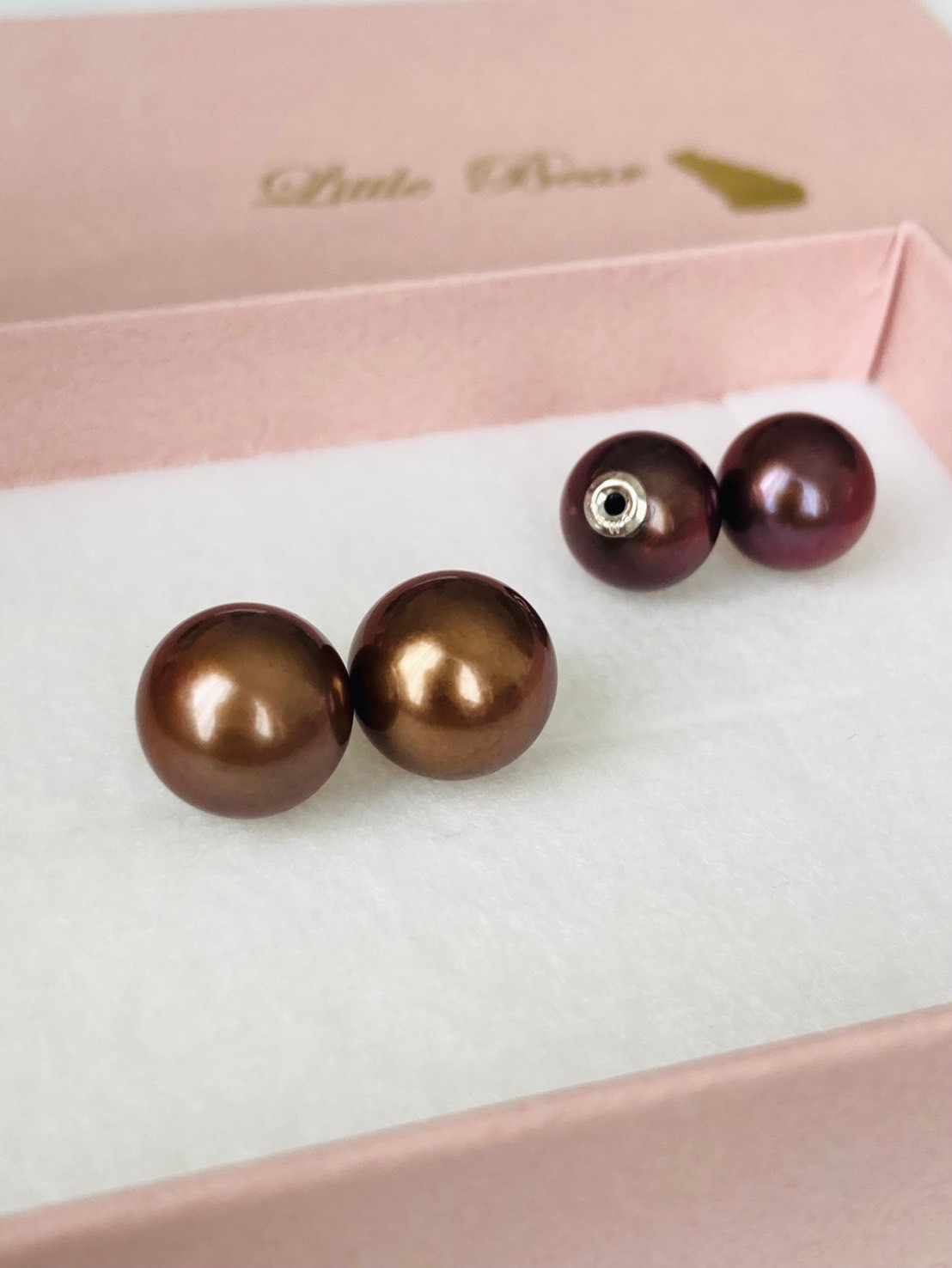 K10　希少　黒蝶真珠　ビターチョコ　ショコラパールピアス、イヤリング