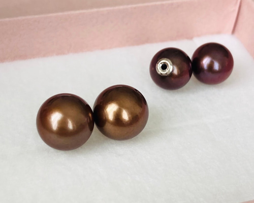 K10 希少 黒蝶真珠 ビターチョコ ショコラパールピアス、イヤリング