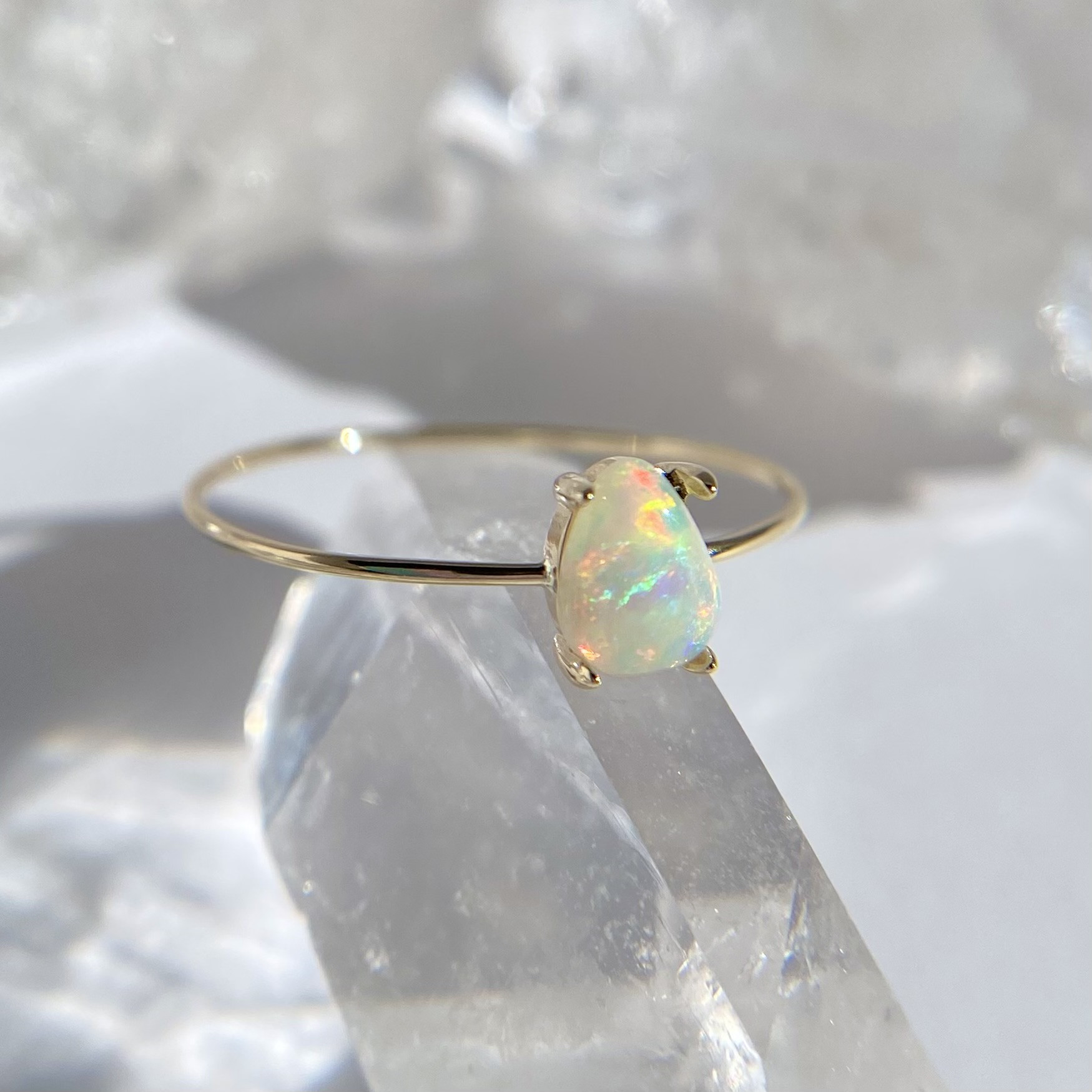 K10 天然オパールリング（選べるサイズ）オーストラリア産原石から磨いた1点ものジュエリー！
