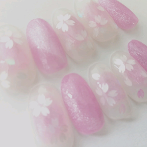 桜デザイン♪大人ピンクチーク，春ネイル ネイルチップ（つけ爪） ぴか 