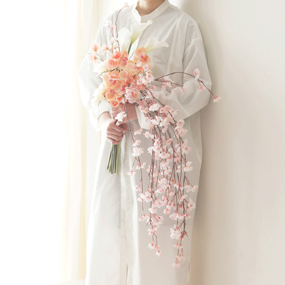 桜と胡蝶蘭のウェディングブーケ 和装にも アーティフィッシャル