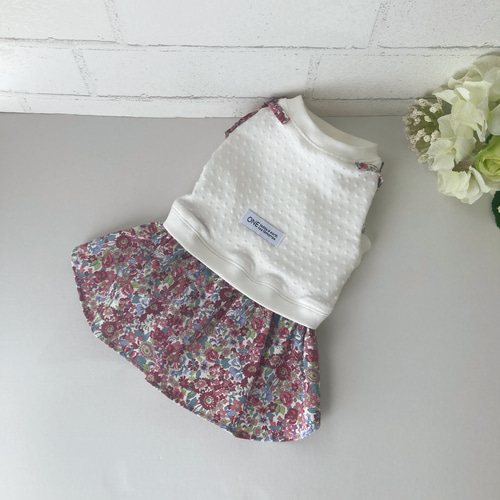 犬服ハンドメイド＊Pink*花ꕤ花ワンピ 犬服ハンドメイド＊Pink*花ꕤ花ワンピ