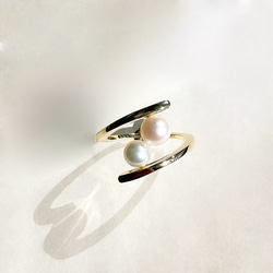 淡水パールのツイストリング ２粒のパール フォークリング 4枚目の画像