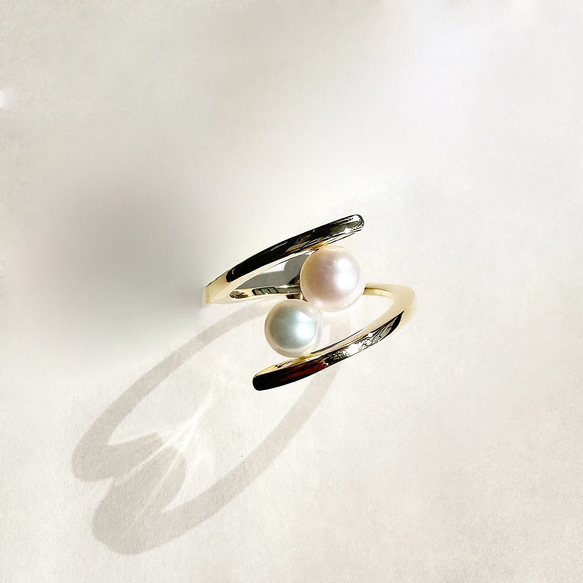 淡水パールのツイストリング ２粒のパール フォークリング 4枚目の画像