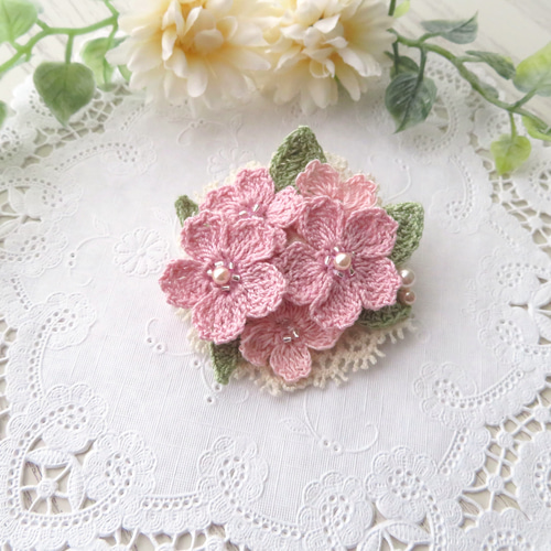 レース編み 桜のブローチ ～河津桜～ ブローチ 花てまり 通販 17278422 