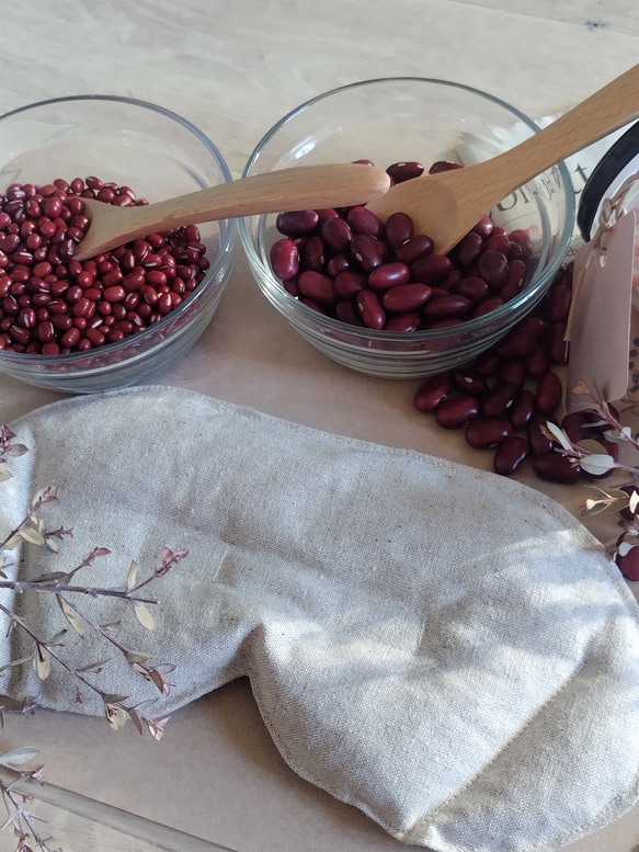 何度も使える小豆カイロ【ホットアイマスク】選べる　カバー【ミモザ】【無地】アイピロー（本体&カバーセット） 3枚目の画像