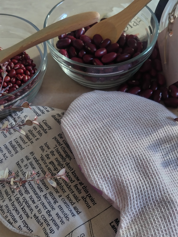 何度も使える小豆カイロ【ホットアイマスク】選べる　カバー【ミモザ】【無地】アイピロー（本体&カバーセット） 6枚目の画像