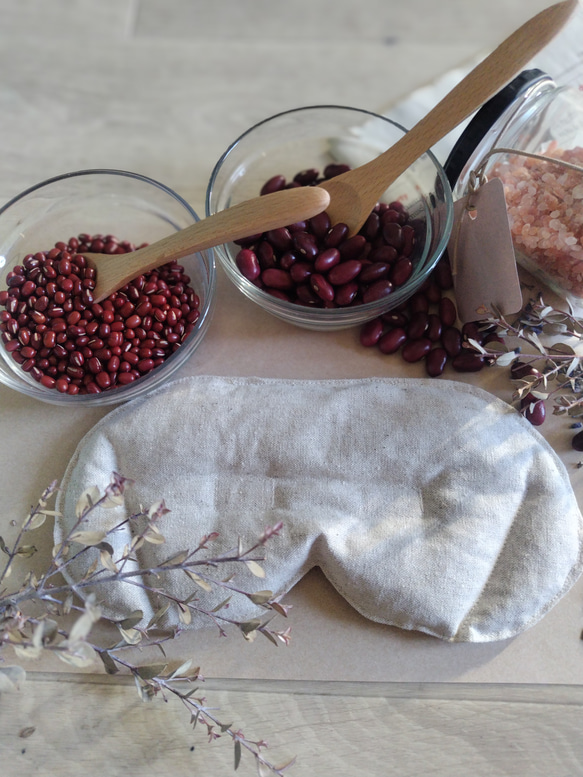 何度も使える小豆カイロ【ホットアイマスク】選べる　カバー【ミモザ】【無地】アイピロー（本体&カバーセット） 1枚目の画像