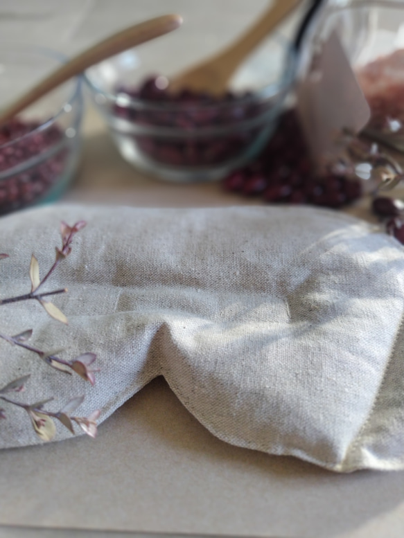 何度も使える小豆カイロ【ホットアイマスク】選べる　カバー【ミモザ】【無地】アイピロー（本体&カバーセット） 4枚目の画像