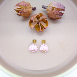 水引カラフルパールのピアス　桃×ミルクティ 3枚目の画像
